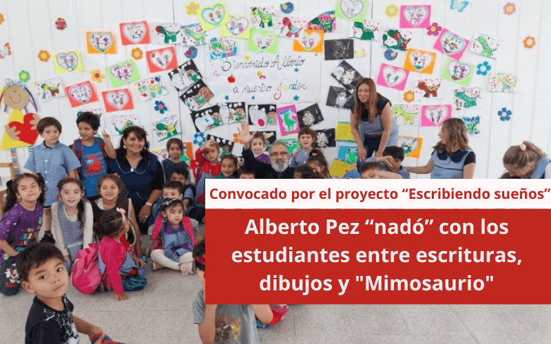 Alberto Pez “nadó” con los estudiantes entre escrituras, dibujos y “Mimosaurio”