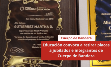 Educación convoca a retirar placas a jubilados e integrantes de Cuerpo de Bandera