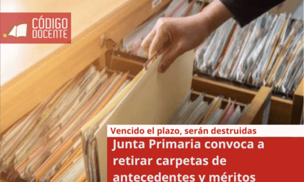 Junta Primaria convoca a retirar carpetas de antecedentes y méritos