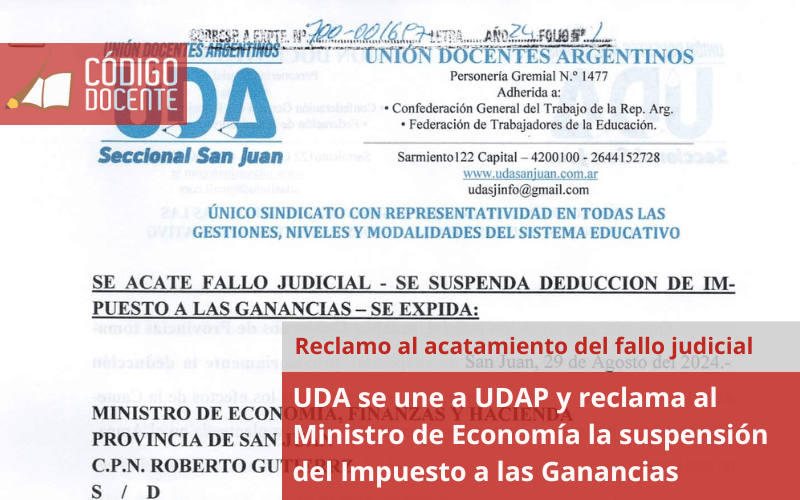 UDA se une a UDAP y reclama al Ministro de Economía la suspensión del Impuesto a las Ganancias