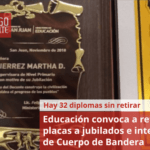 Educación convoca a retirar placas a jubilados e integrantes de Cuerpo de Bandera