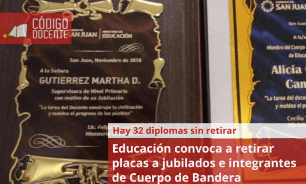 Educación convoca a retirar placas a jubilados e integrantes de Cuerpo de Bandera