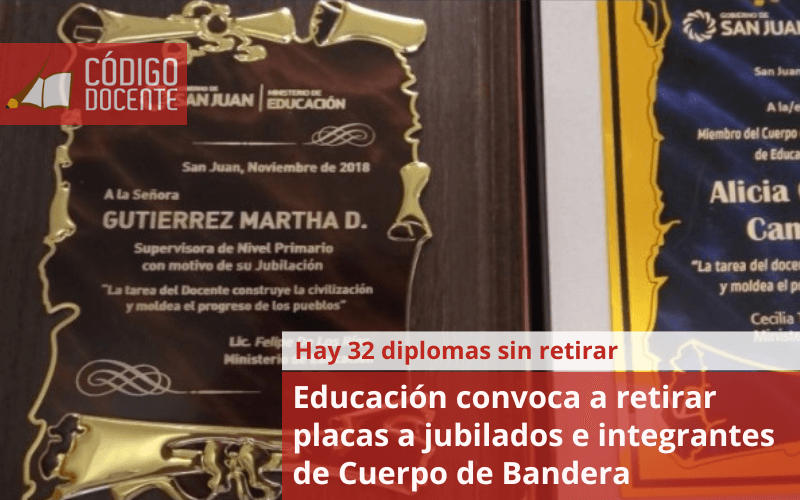 Educación convoca a retirar placas a jubilados e integrantes de Cuerpo de Bandera